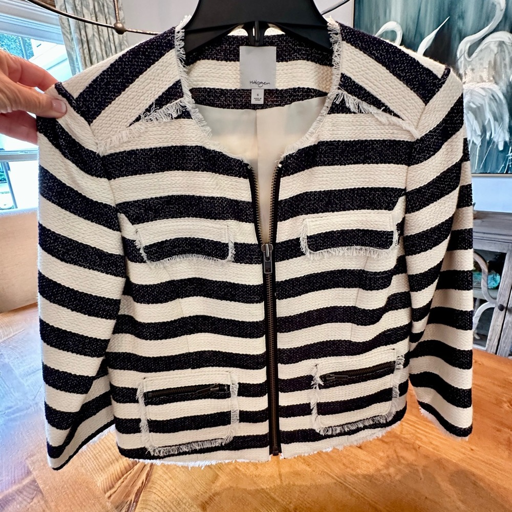 Halogen Black and White Striped Blazer